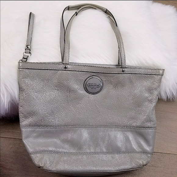 Coach Handbags - COACH Gray Textured Leather Signature Tote Bag